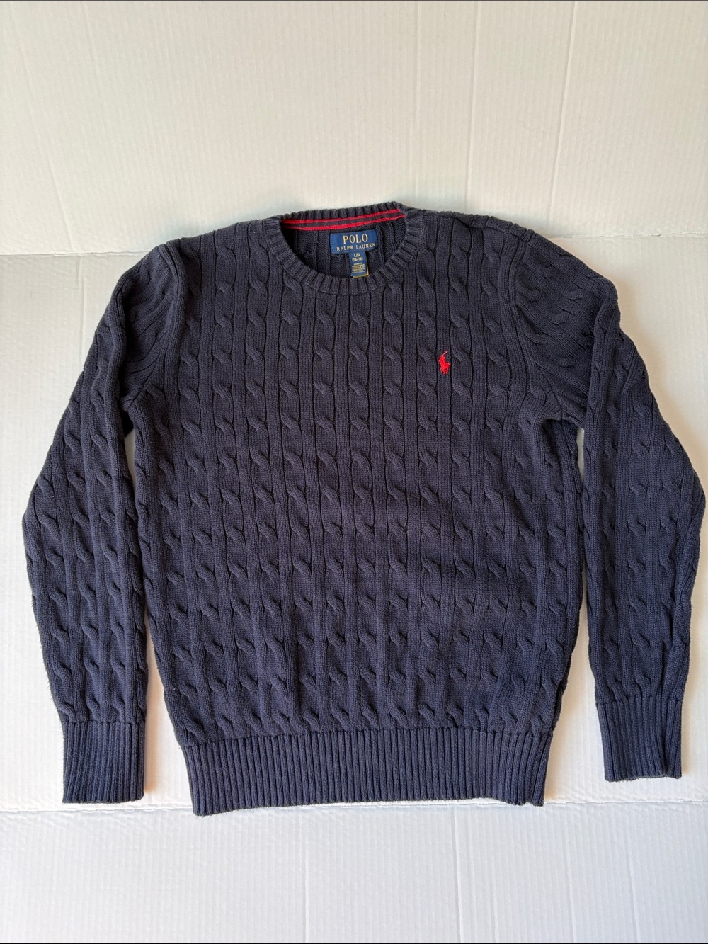 Gold Tag Polo by Ralph Lauren Boy’s Navy Cable Knit Sweater with Red Pony